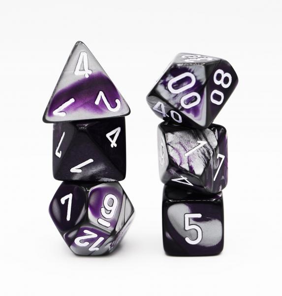 Chessex: Gemini Purple and Steel with White Dice picture