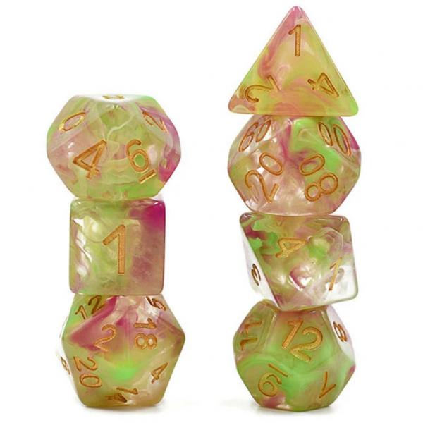 Green and Rose Red RPG Dice Set picture