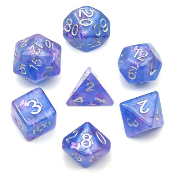 Purple and blue filled with Butterflies RPG Dice picture