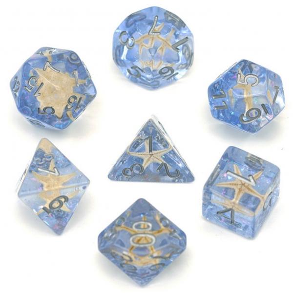 Blue Glitter with Starfish Dice Set