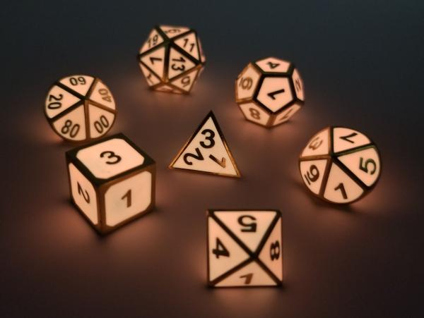 Pink Glow in the Dark with Gold RPG Dice Set