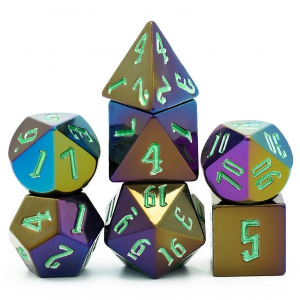 Metallic Dice Set with Green Font