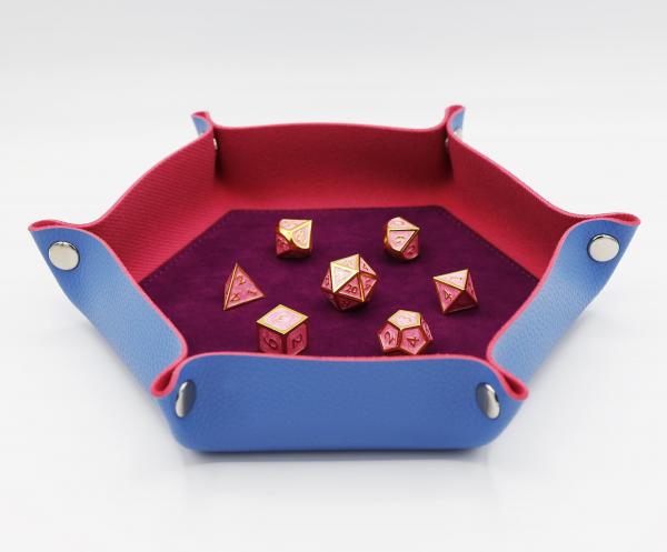 Leatherette & Velvet Dice Tray (Light Blue w/ Pink Hex)