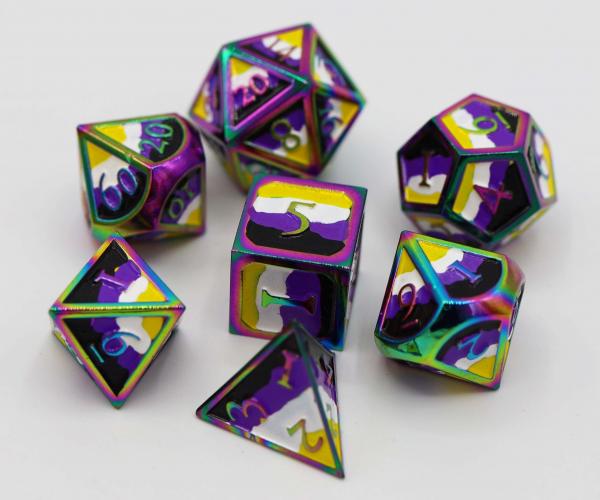 Non Binary Pride Flag - RPG Metal Dice Set picture