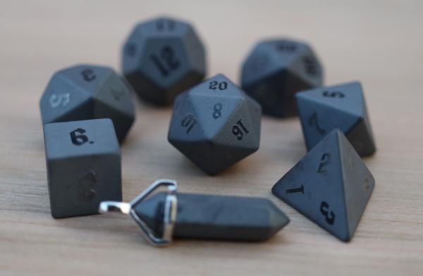 Level Up: Raised Hematite RPG Dice & Bonus Pendant