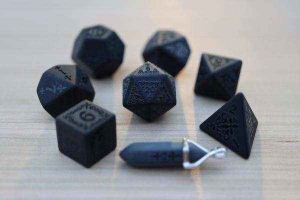 Level Up: Shadow Masque Raised Obsidian RPG Dice & Bonus Pendant picture