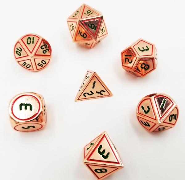 Digital Copper Red with Green RPG Dice Set