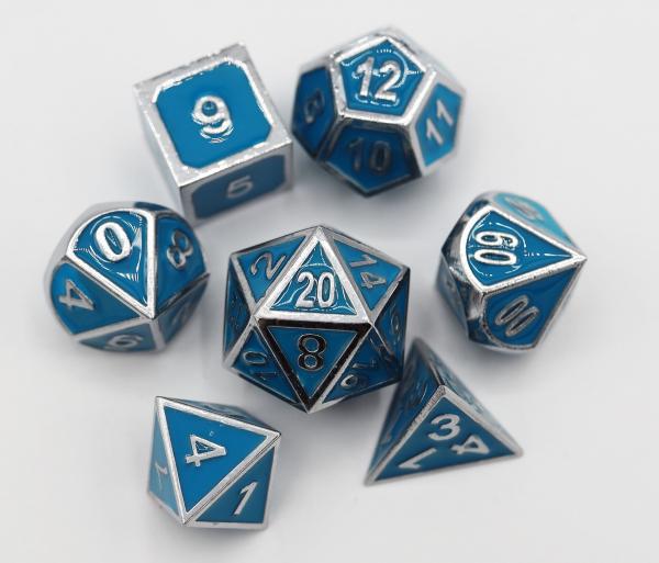 Blue Glow in the Dark Metal RPG Dice Set picture