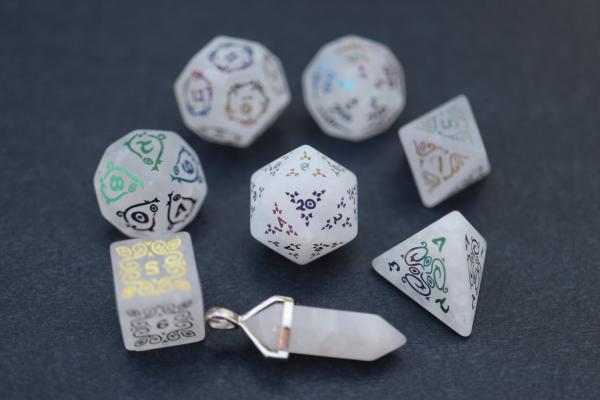 Level Up: Ionized Sakura Clear Quartz RPG Dice & Bonus Pendant picture