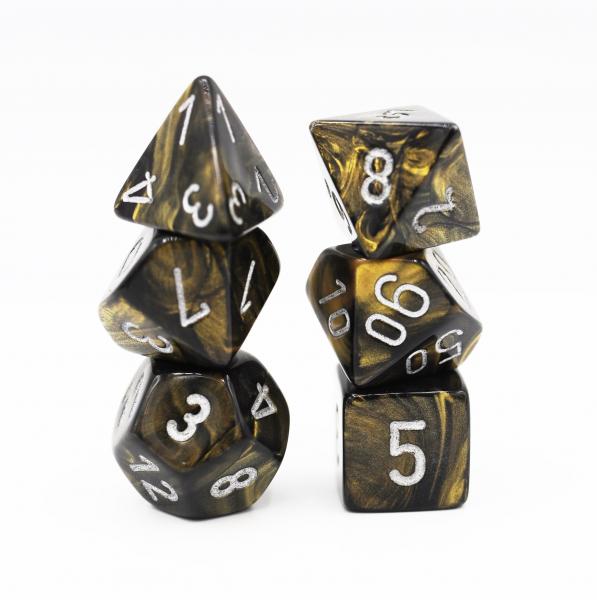 Chessex: Leaf Black and Gold with Silver Dice picture