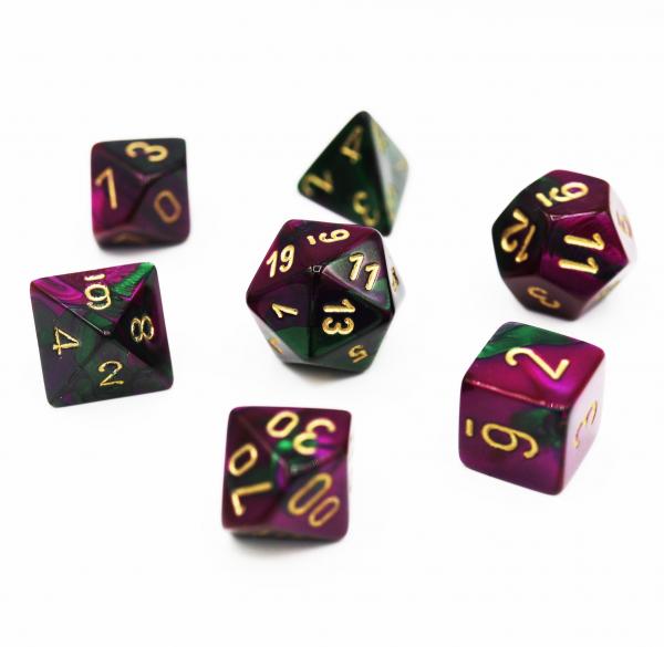 Chessex: Gemini Green and Purple with Gold Dice picture