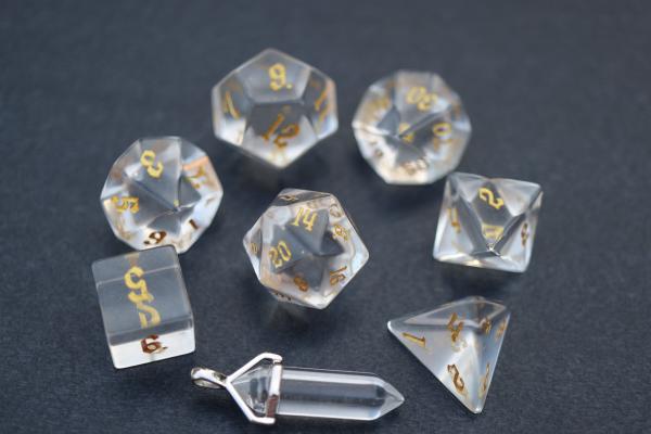 Level Up: Crown Crystal - Gold script RPG Dice & Bonus Pendant