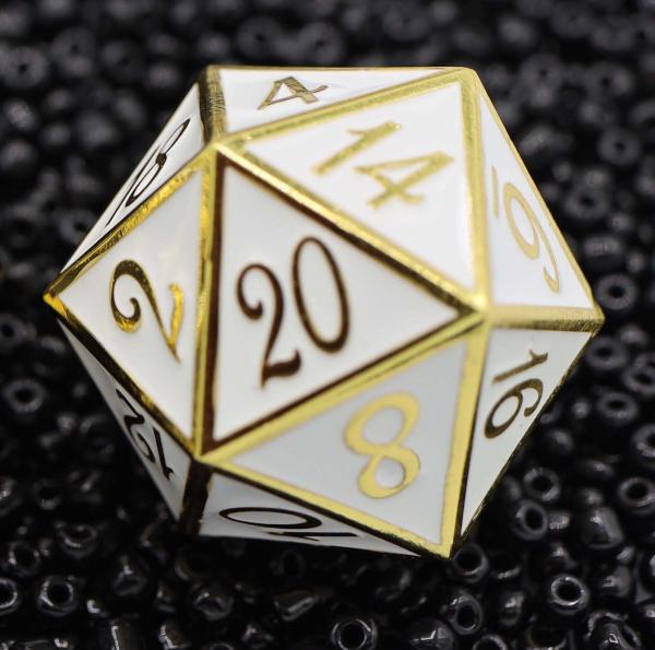 D20 White with Gold - 35mm Extra Large Metal