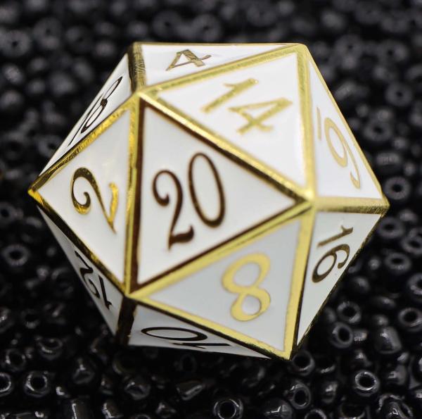 D20 White with Gold - 35mm Extra Large Metal picture