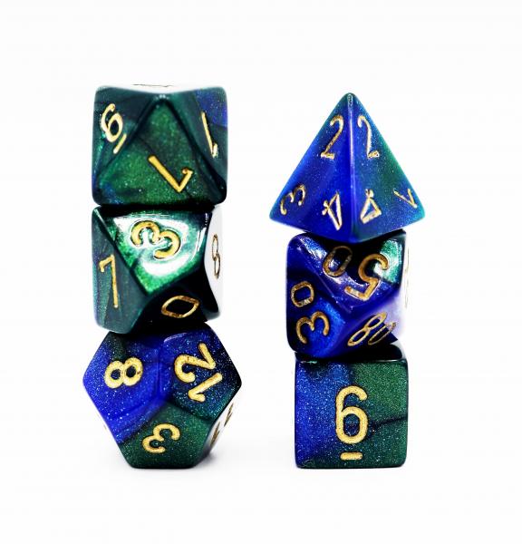 Chessex: Gemini Blue and Green with Gold Dice picture