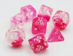 Chessex: Lab Dice 4 - Gemini Clear Pink with White GLOW-IN-THE-DARK