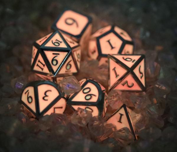 Pink Glow in the Dark with Silver RPG Dice Set