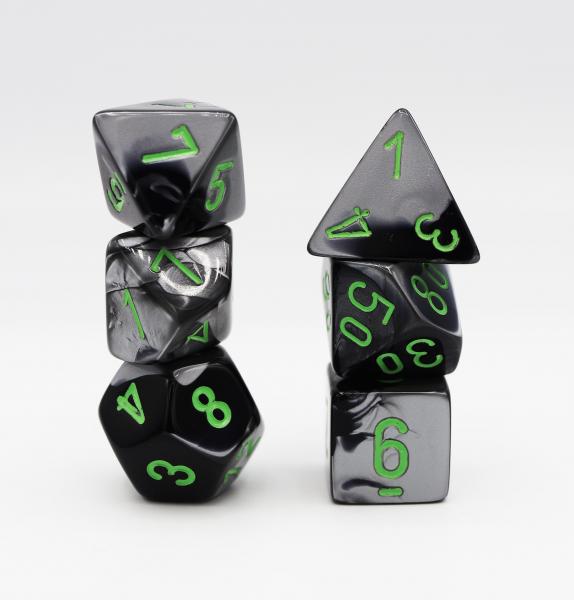 Chessex: Gemini Black and Grey with Green Dice picture