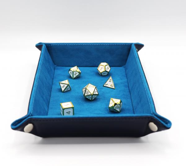 Leatherette & Velvet Dice Tray (Navy w/ Teal Rectangle) picture