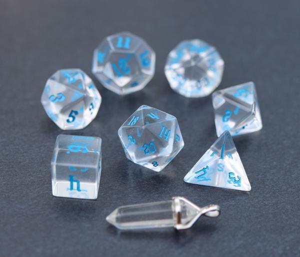 Level Up: Crown Crystal - Blue script RPG Dice & Bonus Pendant picture