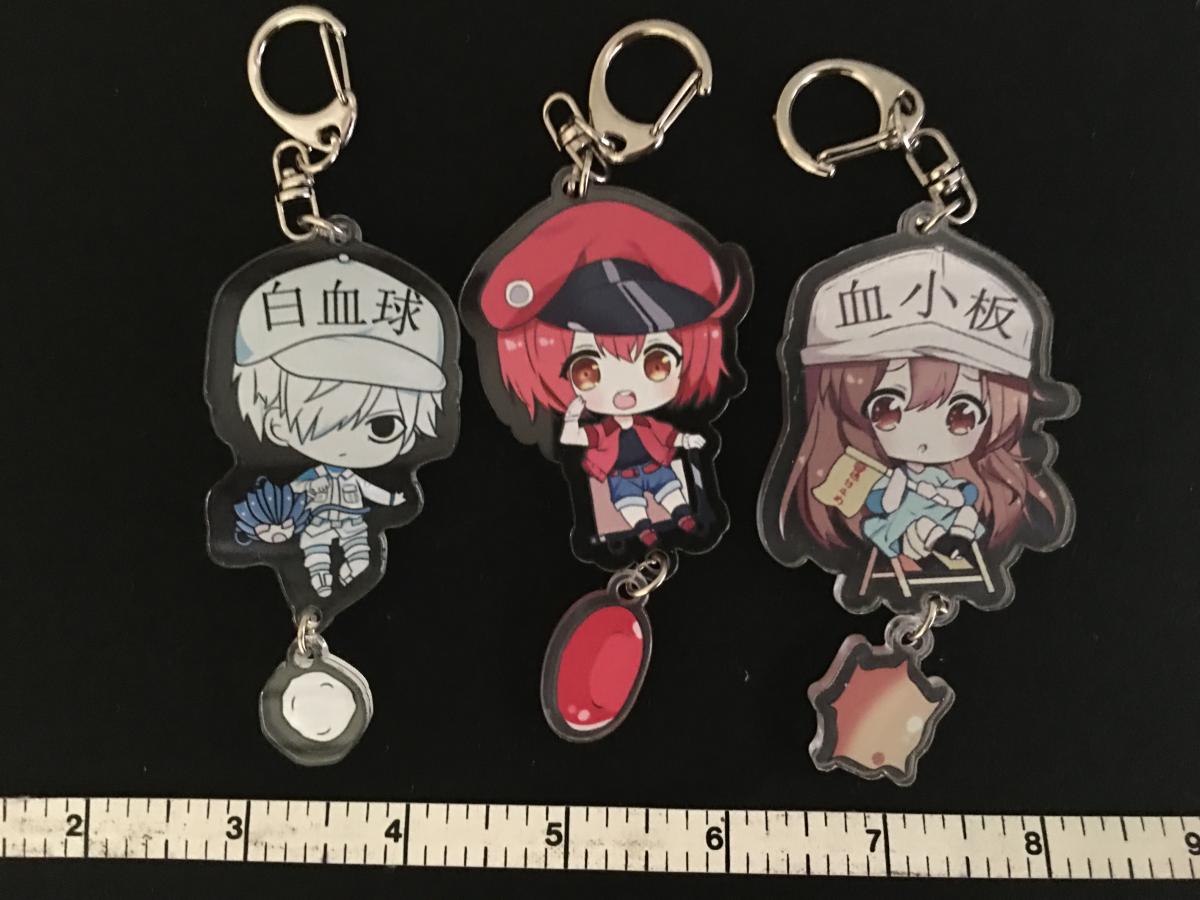 3piece anime acrylic keychain trio cells at work picture