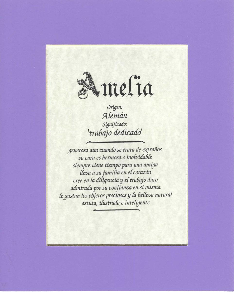 Name origin/meaning, lavender mat, 8 x 10 parchment paper picture