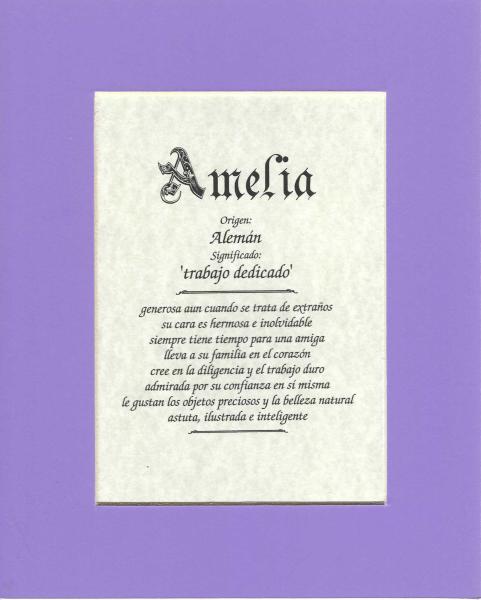 Name origin/meaning, lavender mat, 8 x 10 parchment paper picture