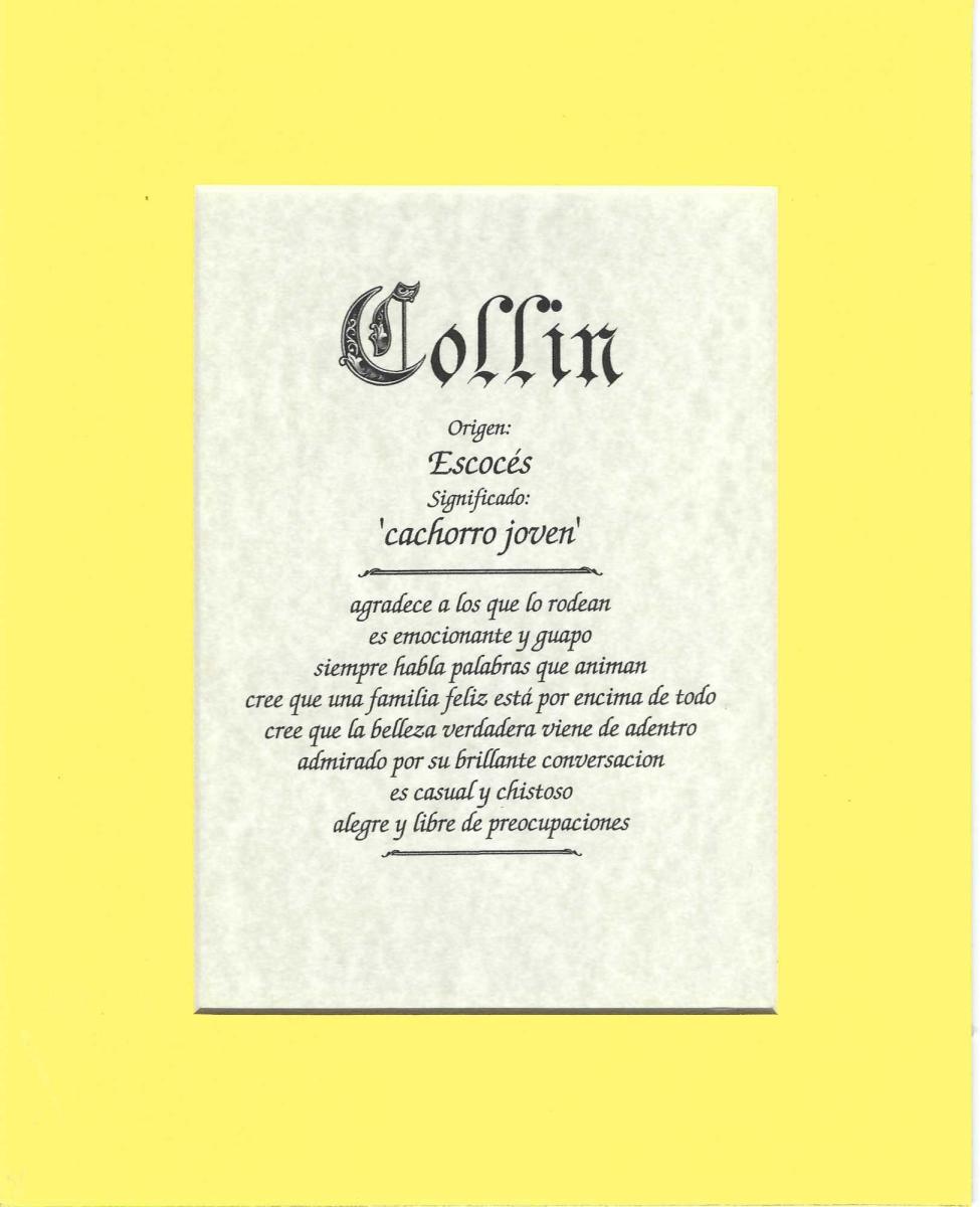Name origin/meaning, yellow mat, 8 x 10 parchment paper picture