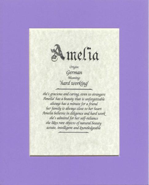 Name origin/meaning, lavender mat, 8 x 10 parchment paper