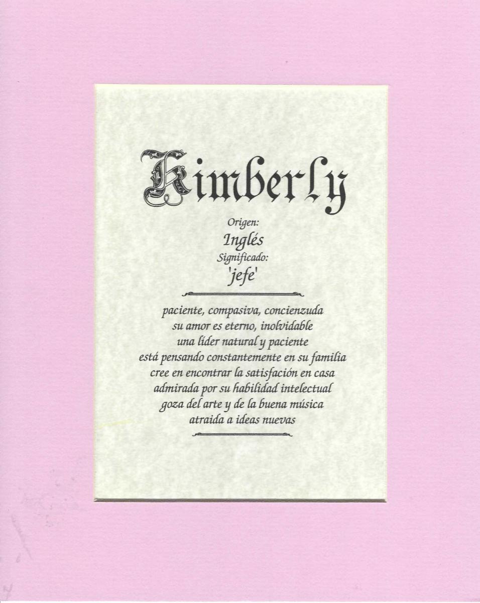 Name origin/meaning, pink mat, 8 x 10 parchment paper picture