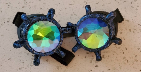 Sparkling Blue Rave Kaleidoscope Claw Googles picture