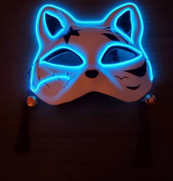 Kitsune Neon Blue Glow Mask
