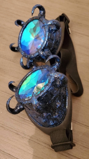 Sparkling Blue Rave Kaleidoscope Claw Googles picture