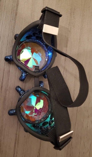 Sparkling Blue Rave Kaleidoscope Claw Googles picture