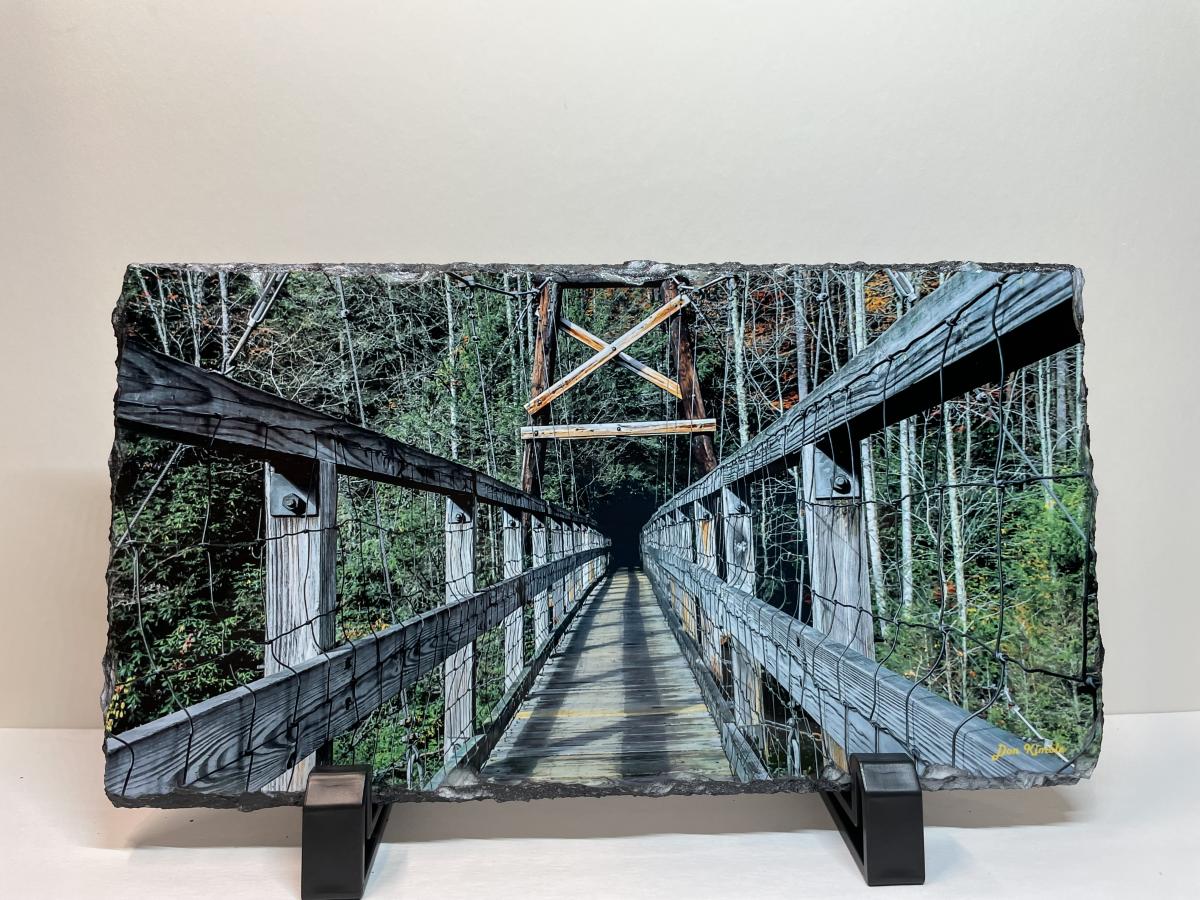 5 x 7 Slate Photo - Toccoa River Swinging Bridge, Ga picture