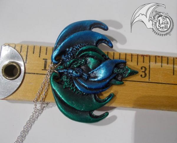 Resin Double Dragon Pendant - Metallic Green & Metallic Blue picture