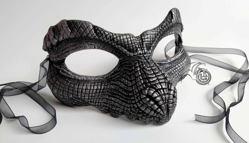 Metallic Silver and Black Reptile Mask picture