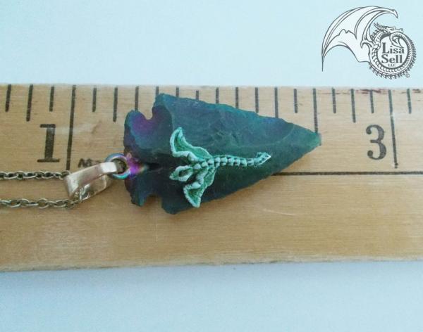 Green Dragon Pendant on Man Made Multi Colored Arrowhead picture