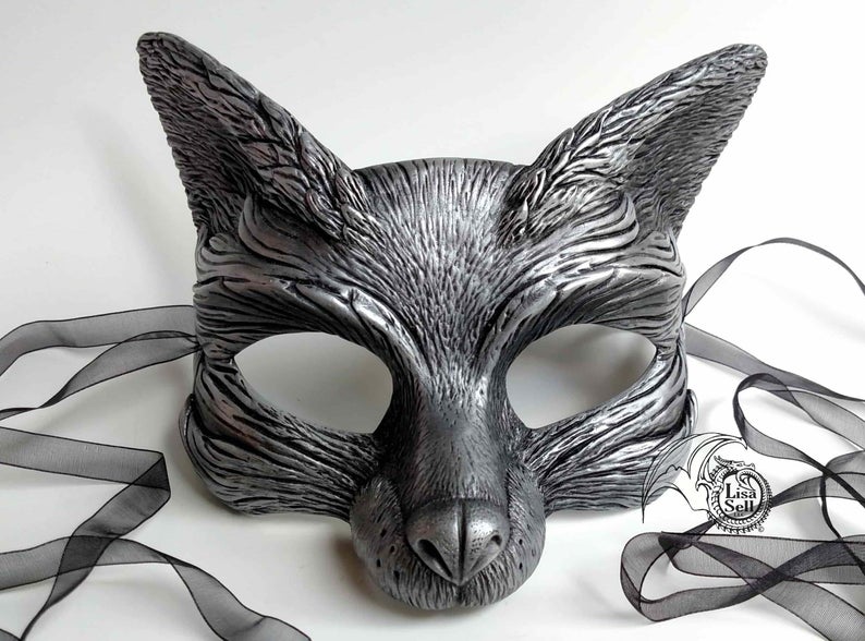 Fox Mask - Metallic Silver & Black