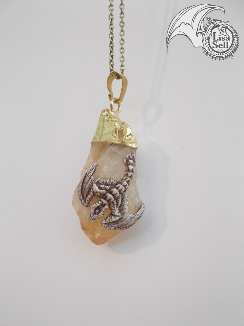 Brown Dragon on White and Yellow Stone Pendant picture