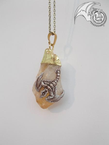 Brown Dragon on White and Yellow Stone Pendant picture