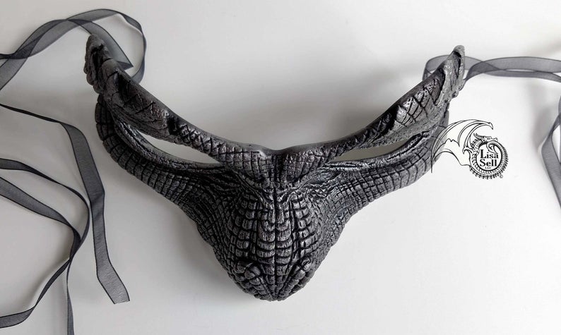 Metallic Silver and Black Reptile Mask picture