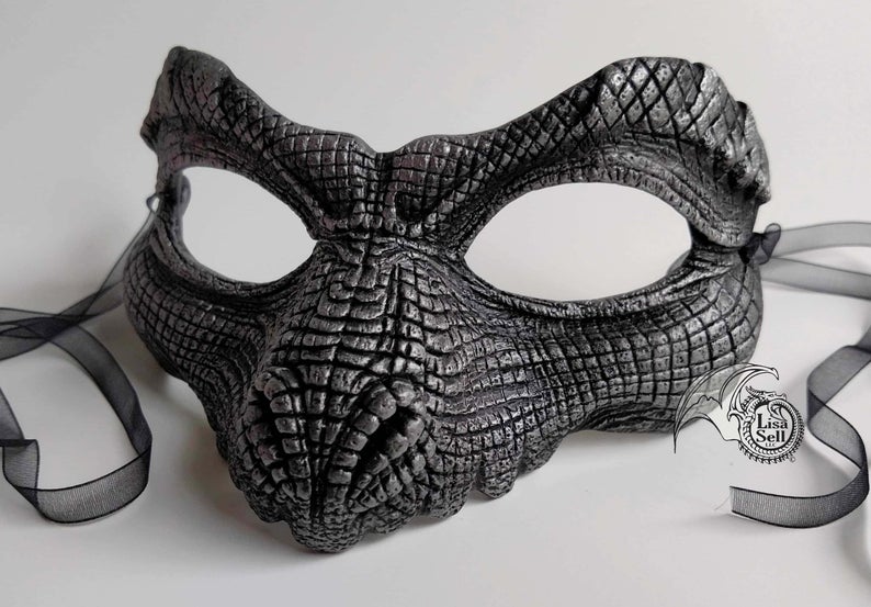Metallic Silver and Black Reptile Mask