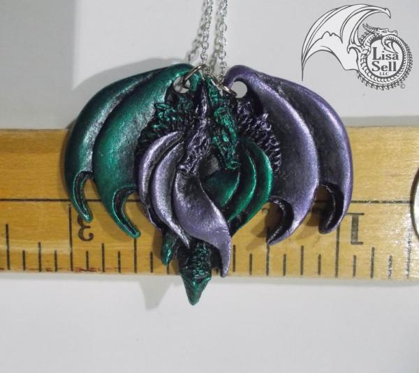Resin Double Dragon Pendant - Metallic Green & Metallic Purple picture