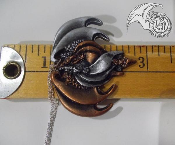 Resin Double Dragon Pendant - Metallic Copper & Metallic Silver picture