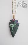 Green Dragon Pendant on Man Made Multi Colored Arrowhead