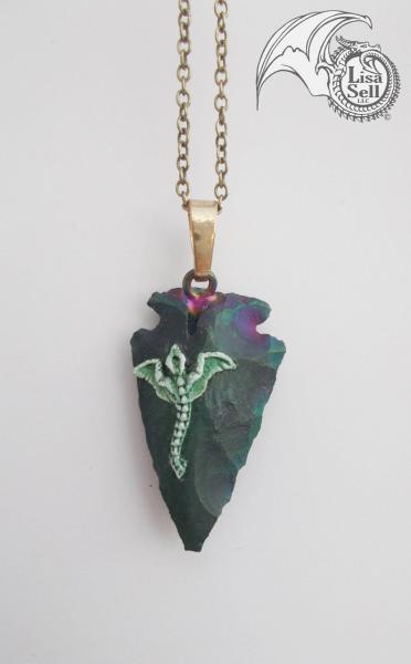 Green Dragon Pendant on Man Made Multi Colored Arrowhead picture