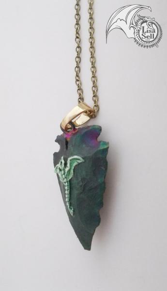 Green Dragon Pendant on Man Made Multi Colored Arrowhead picture