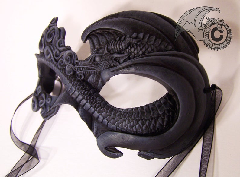 Fire Dragon Mask - Grey & Black picture