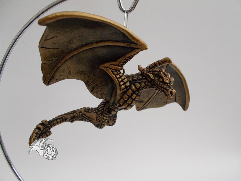 Metallic Gold & Black Banking Dragon Ornament picture